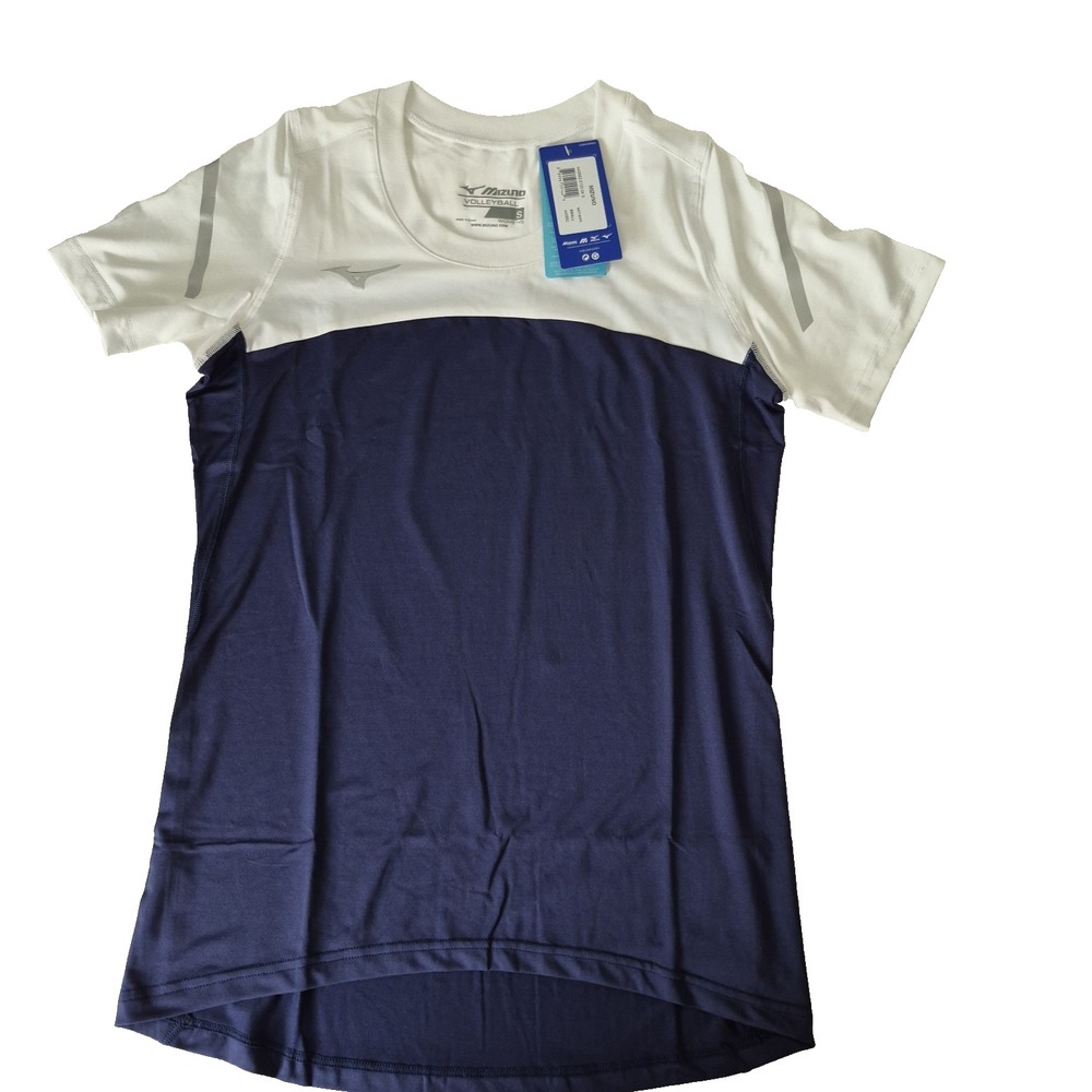 Mizuno Volleball Shirt Womens Small Navy/White Drylite Short Sleeve NEW